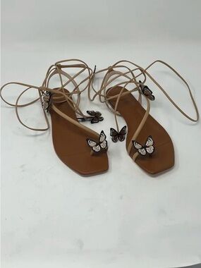 Sophia Webster Vanessa Tan Lace-Up Butterfly Flat Sandals- NWT